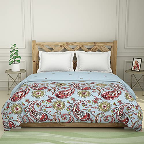 Image of SPACES Atrium 100% Cotton Shell Double Quilt Health Layer Protects for ALLERGENS & RESTRICTS Fibre Migration Soft Feel Skin Safe Breatheable (Ornate, 224CMX270CM) - Delicate Blue