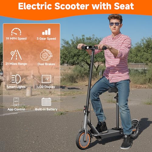 Image of Sigravy Electric Scooter with Seat for Adults, Foldable Pink Teens Escooter | 19MPH Speed, 21 Miles Range, 8.5 inch Solid Tires, Removable Adjustable Seat, App Control & Lock, 14+ Commuter & Birthday Gift
