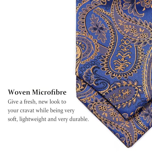Image of HISDERN Ascot Ties for Men Paisley Floral Ascot and Pocket Square Set Classic Self Tie Mens Cravat Handkerchief for Wedding