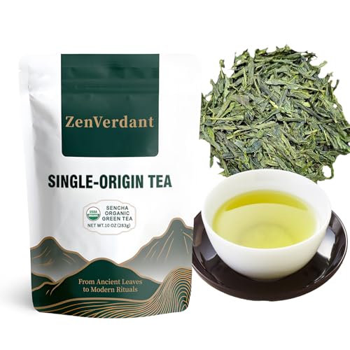 ZenVerdant Organic Sencha Green Tea Loose Leaf, 10 oz Resealable Bag