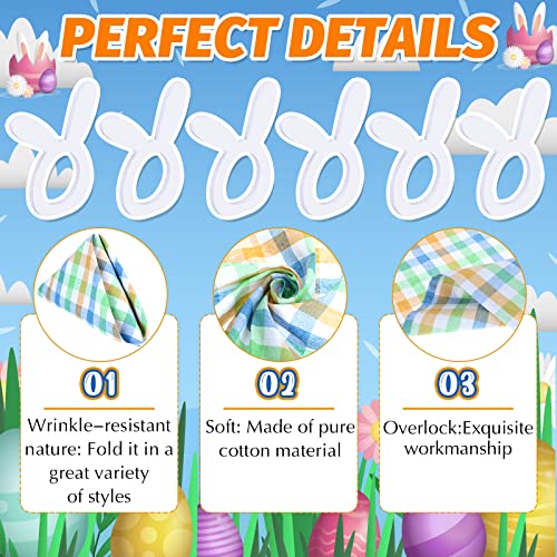 24 Pcs Easter Dinner Napkins Cloth And Wooden Bunny Napkin Rings Set Pastel Buffalo Checks Cloth Napkins Gingham Easter Napkins Cotton Easter Ear Napkin Rings Buckles Holders Spring Party Table Decor #TOP3