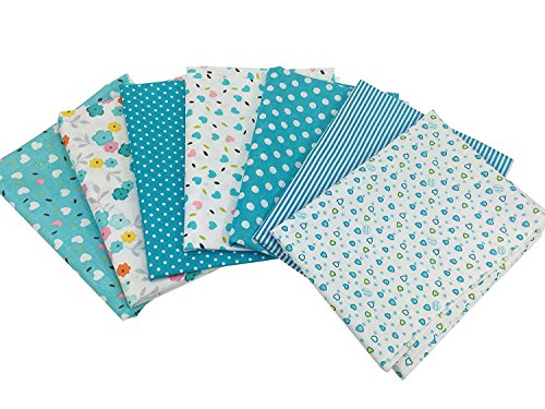 Quilting Fabric, Misscrafts 7pcs 50 x 50cm Cotton Blending Textile Craft Fabric Bundle Fat Quarter Patchwork Pre-Cut Quilt Squares for DIY Sewing Scrapbooking Dot Floral Pattern (Blue)