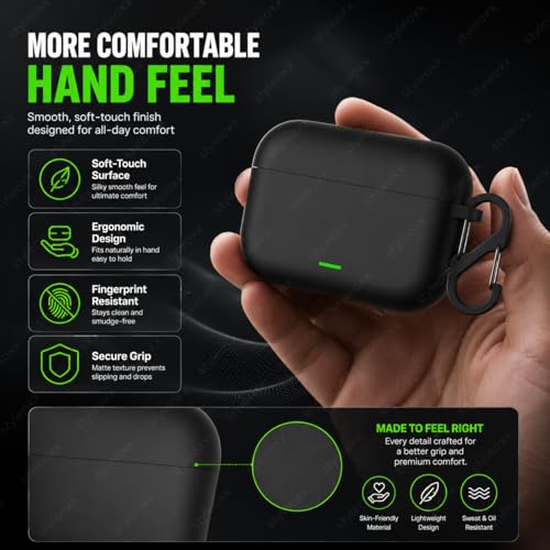 Image of Anvique Silicone Case Cover for Realme Buds T500 Pro, Shockproof Protective Earbuds Cover with Keychain Hook, Anti-Scratch Soft Silicone Skin, Full Body Protection Case (Black S)