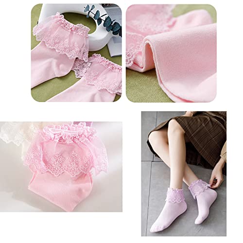 Image of Women's Ruffle Anklet Socks - Breathable Cotton Crew Socks in Solid Colors