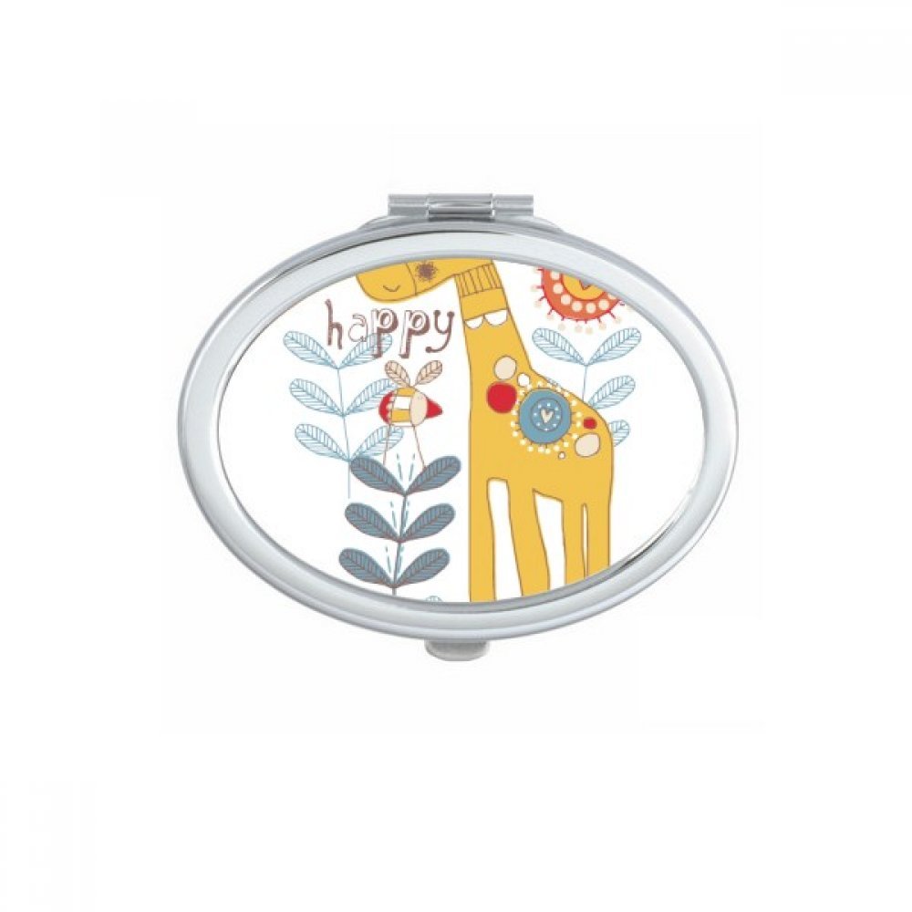 Miroir de poche ovale avec motif girafe rose pour maquillage