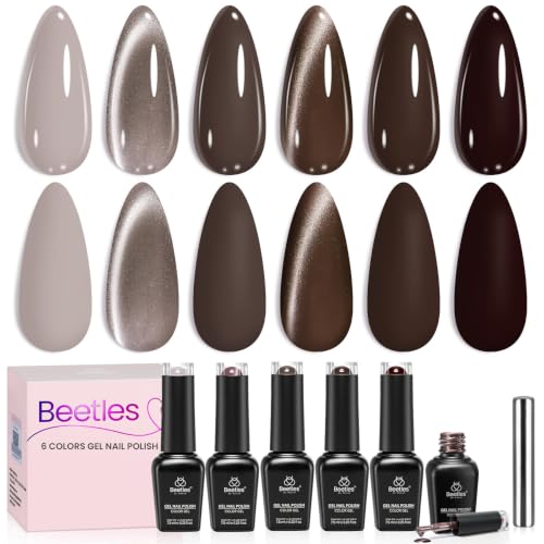 Image of Beetles Brown Taupe Gel Polish Set, Smoky Dark Brown Cat Eye Gel Polish