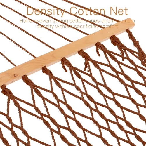 Gafete 59" Width Double Hammocks Traditional Hand Woven Cotton Rope With Tree Straps & Hooks Double Solid Wood Spreader Bar For 2 Person Outside Outdoor Indoor, Max 450Lbs (Coffee) #TOP3