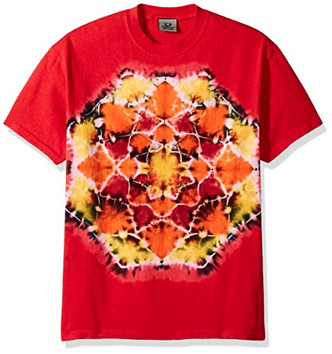 Liquid Blue unisex adult Red Mandala Tie Dye Short Sleeve T-shirt T Shirt, Multi Colored Tie Dye, Medium US