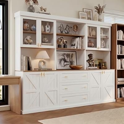 71" Tall Modular Bookshelf Cabinet Set of 3, Modern Bookcase, White 2AB