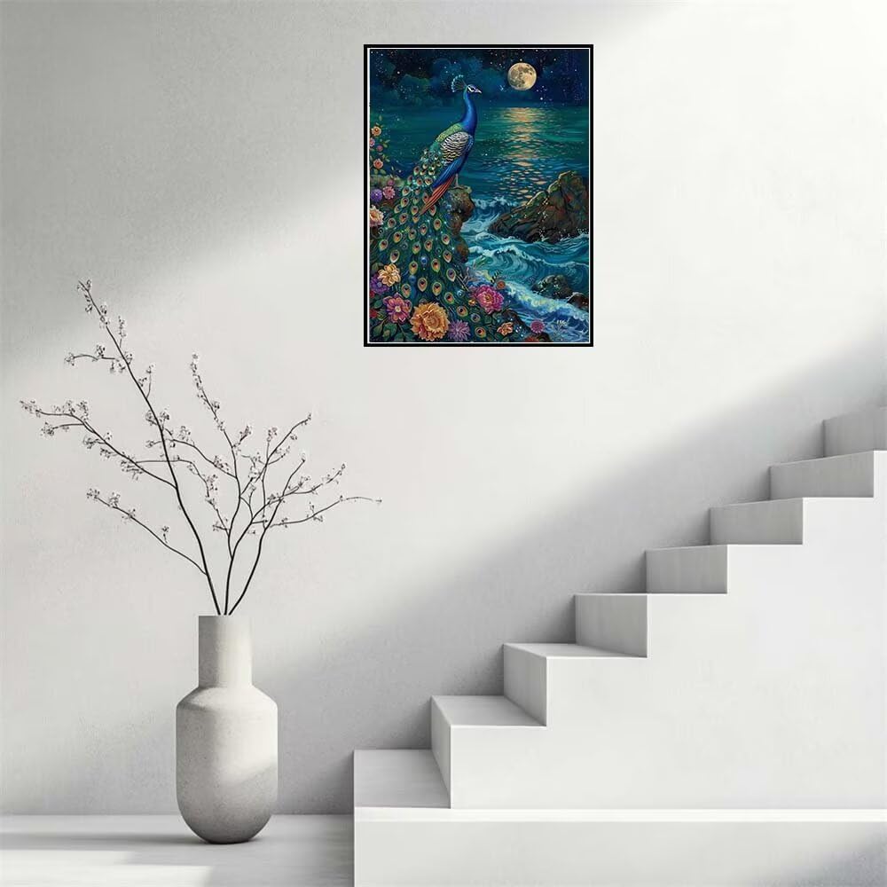 Peinture Numero Adulte Paon Mer Peinture par Numero pour Débutants 70x100cm, DIY Activité Manuelle Paint by Numbers, Kits de Peinture au Numéro pour Décoration de la Maison Cadeau (Sans Cadre) -PT462