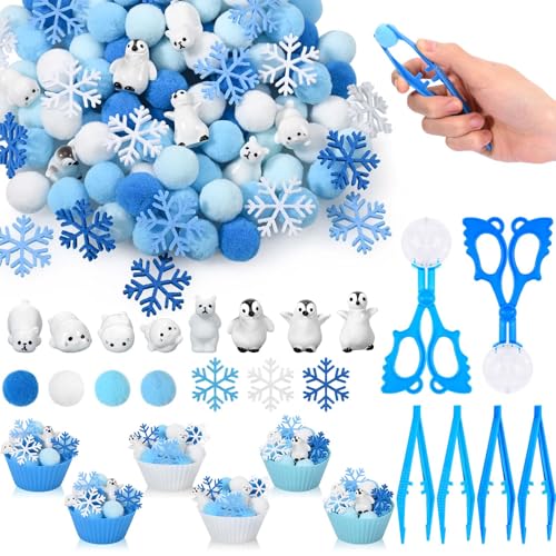 Sanixin 233-Piece Polar Sensory Bin Fillers, Christmas Fine Motor Skills, Pompoms, Cups, Tweezers, Scissor Clips
