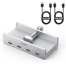 EJAY 10Gbps USB C Hub 4Ports Aluminum USB 3.2 Docking Hub Clamp Design for Desk/Computor with Extra Power Supply Port and 47inches Long Data Cable&39inches Power Cable Silver