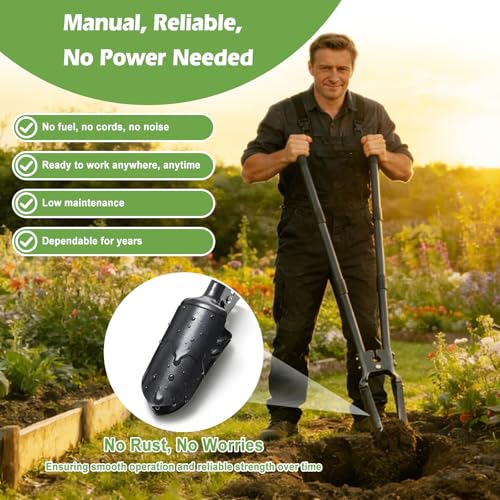 Post Hole Digger, 54” Manual Plant Hole Digging Tool for Gardening, Soil Plugging, Cultivating, Weeding,Heavy Duty Metal Holes Digger Tool with Sharp Blade for Fence Installation Bulbs Planting - Thumbnail 2