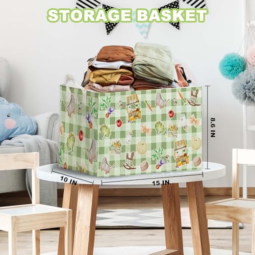 Image of Locally Grown Baby Shower Decorations,Green Storage Baskets,Farmers Nursery Decor,Large Square Canvas Laundry Hamper With A Waterproof PE Coating,Foldable Kids Toy Clothes Bins for Bedroom