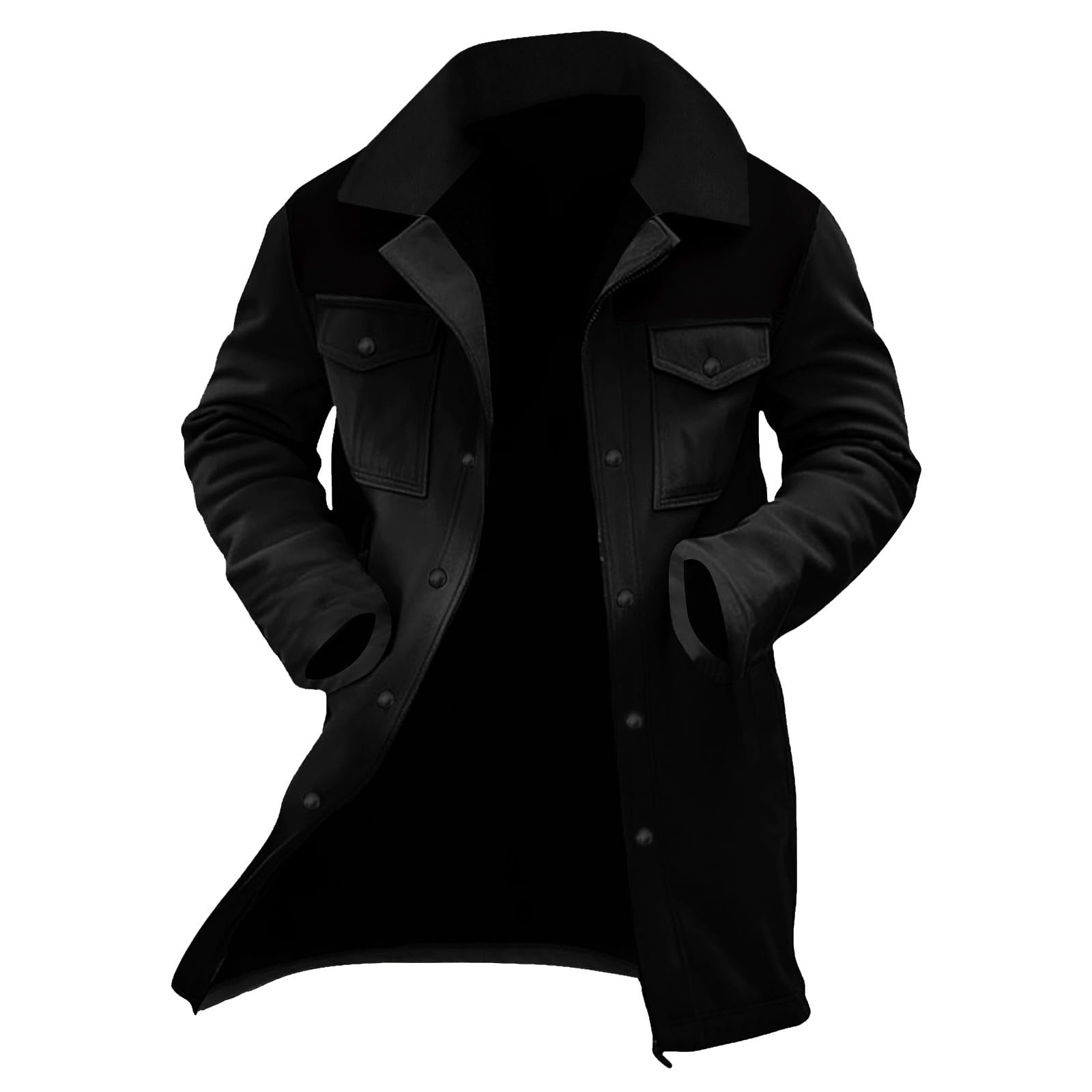 Trench da uomo di media lunghezza, in pelle scamosciata, trench da uomo | Cappotto con zip e bottone a pressione Abbigliamento da lavoro retrò Colletto con risvolto Giacche casual Blocchi di colore