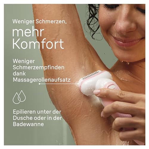 Braun Silk-épil 9 Epilierer Damen, Schwenkbarem Kopf für eine Einfache Haarentfernung, Wet&Dry, Langanhaltend Seidig-glatte Haut, Ladyshaver, Rasieraufsatz und Trimmeraufsatz, SES9-030, Weiß, Rosa