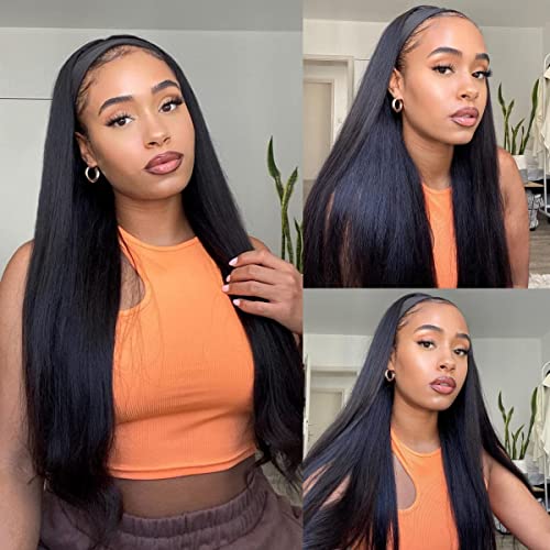 Abeauty 22inch Headband Wig Human Hair Straight Headband Wigs for Black Women Natural Color