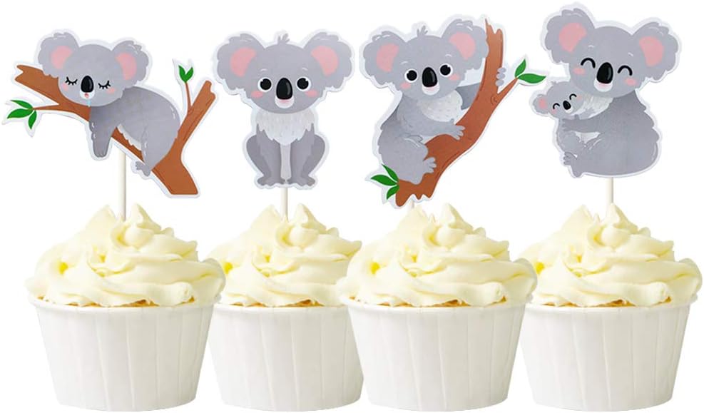 Mulukaya 24Pcs Koala Cupcake Toppers Cake Picks for Wild Animal Birthday Wedding Party Supplies