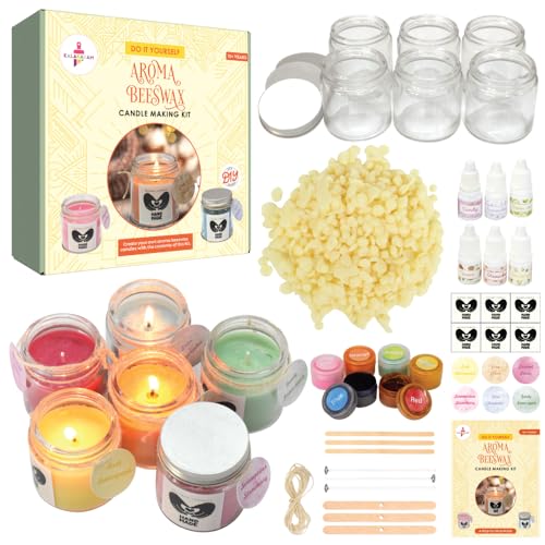 Kalakaram Aroma Beeswax Candle Making Kit, Pure & Natural Beeswax, 6 Decorative Jars, 6 Exotic Scents, Colors & More - Perfect for Home Decor & DIY Gifts - Beginner-Friendly Scented Candles Craft Kit