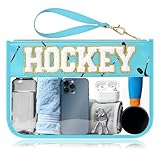 BuyCard Hockey Gifts Makeup Bag with Chenille Letter Patch, Clear Cosmetic Pouch PVC Organizer Purse, Waterproof Travel Bag, Portable Toiletry Storage Bag for Her Friends