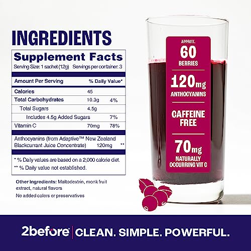 2Before All Natural Vegan Pre Workout, Caffeine Free I Clean Energy, Endurance, Recovery I Pre Workout Women And Men I 3 X Individual Packets I Informed Sports Certified I Blackcurrant #TOP6