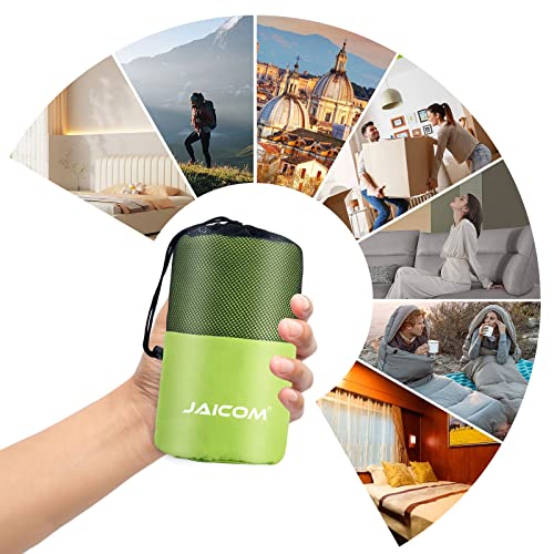 JAICOM Hüttenschlafsack, Ultraleichter Seideschlafsack für Reise, 2in1 Hüttenschlafsack, Bequemer und Weicher Schlafsack kleines Packmaß aus Mikrofaser, Ideal für Rucksackreise, Hotels