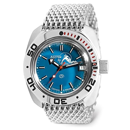 VOSTOK | Montre de plongée russe amphibie automatique à remontage automatique Scuba Dude | WR 200m | Mode | Affaires | Montres pour hommes décontractées | Modèle 710059, mesh