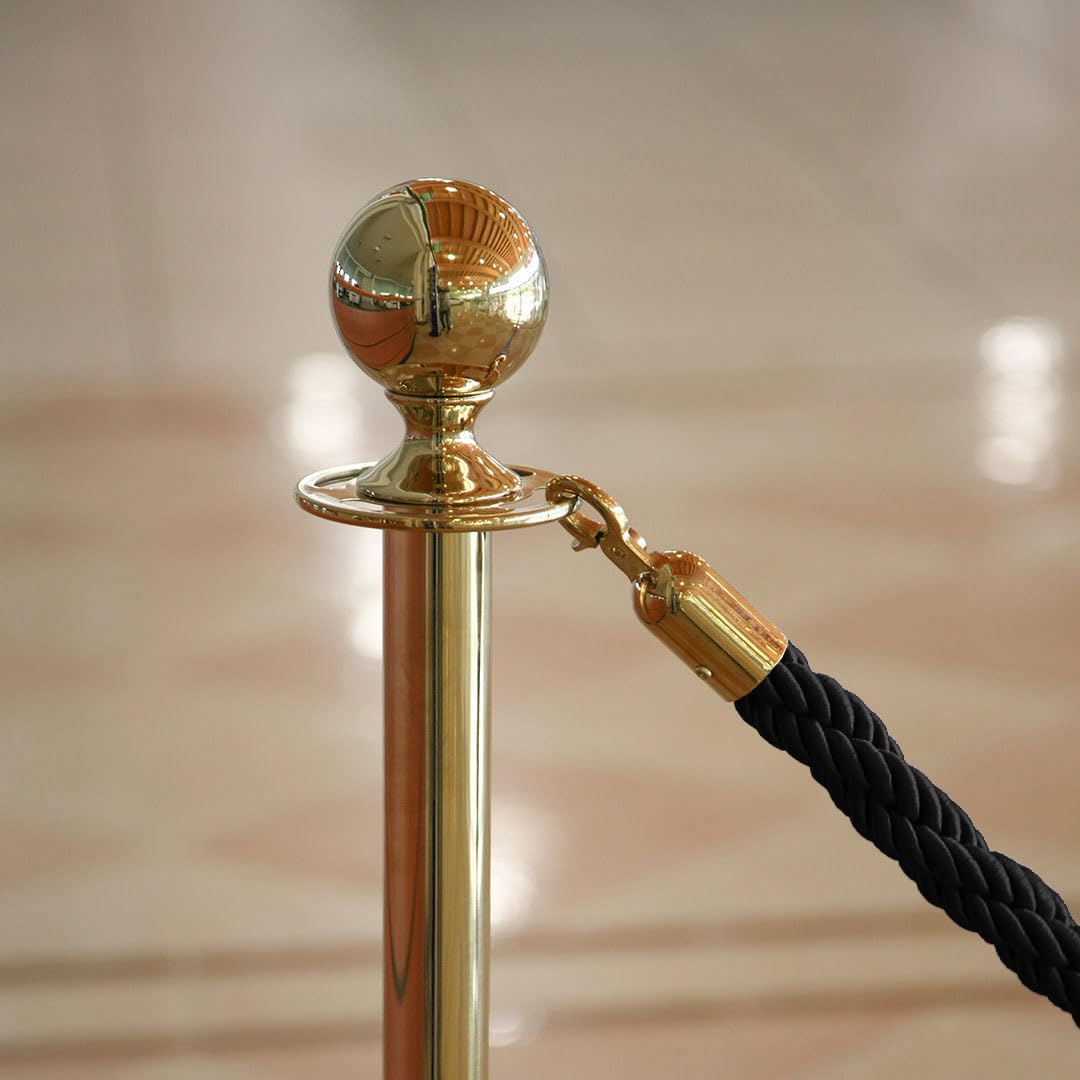 Danieli Store - Cuerda de Barrera Negro 2mt para Postes Separadores - Cordón Trenzado con Mosquetón en Metal Dorado- Adecuado para Teatros, Museos y Eventos (Negro)