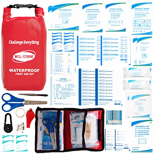 Well-Strong Waterproof First Aid Kit Roll Top Boat Emergency Kit With Waterproof Contents For Fishing Kayaking Boating Swimming Camping Rafting Beach Red #TOP4