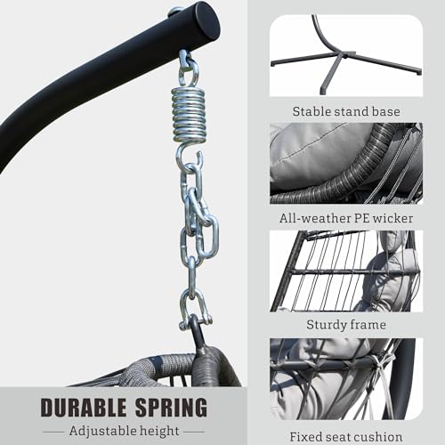 Hwb 45002 Hanging Egg Chair With Stand, Patio Wicker Egg Swing Chair With Cushion For Bedroom Garden Indoor Outdoor  thumb #4