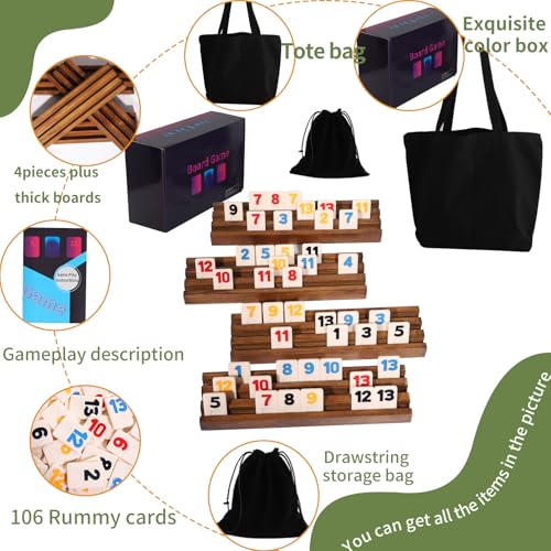 Wahartoly Rummy Cube Game Original - Rummy Cube Game 2-4 Players with 106 Tiles and 4 Wooden Racks - Classic Board Games for Family and Party - Image 2