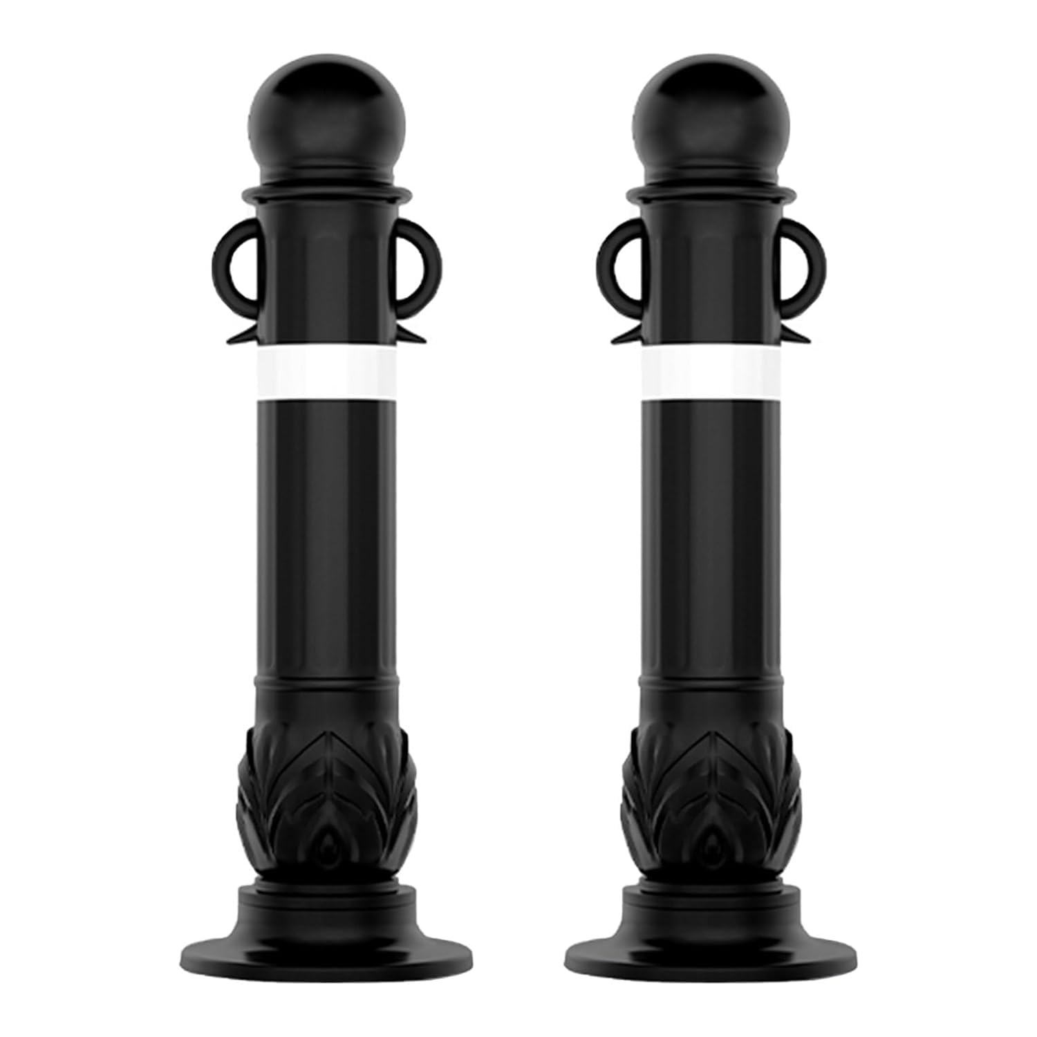 SGKOMN Reflective Safety Bollard Parking Post - Portable Traffic Control Driveway Barrier, Black Delineator with Reflective Collar for Construction Events, Black(2pcs)