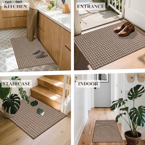 Homcomodar Dünn Fussmatte Innen 41x61cm Schmutzfangmatte Innen, Teppiche für den Eingangsbereich, Fußmatte Innen, rutschfest, Keine Faltspuren Fußmatte Haustür, Eingangsmatte, Braun