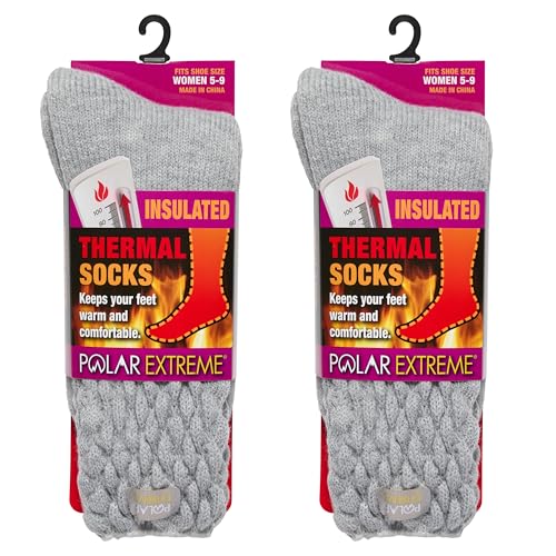 Polar Extreme HEAT WOMENS TEXTURED BRUSHED SOLID 2 PK SOCK - GREY