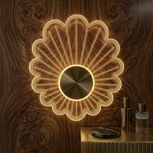 Image of Groeien 12W Modern LED Acrylic Artistic Sunray Floral Petal Design Sconce Gold Wall Light for Bedroom Living Room Corridor Lighting Fixtures Wall Mount (1, Golden Petal)