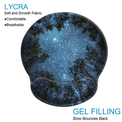 Idonzon Ergonomic Mouse Pad With Wrist Support Gel [30% Larger], Cute Soft Wrist Rest Pad With Non-Slip Rubber Base, Easy Typing & Pain Relief, Forest Starry #TOP2