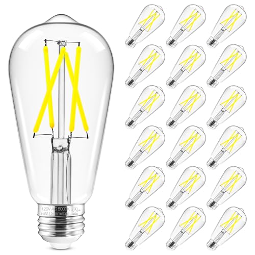 Hizashi Vintage LED Light Bulb Dimmable, 6W Equivalent 60W, E26 Base Led Edison Bulbs, 5000k Daylight, 700LM, High CRI 95+ Eye Protection, Clear Glass, Pack of 18 Daylight 5000k 18 Pack