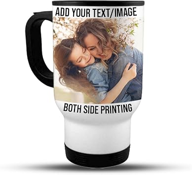 Custom 14oz White Stainless Steel Travel Coffee Mug With Handle And Black Lid Personalized With Photo Logo Text Travel SS Mug Taza Acero Personalizada Novelty ss Coffee Tumbler Insulated Coffee Cup