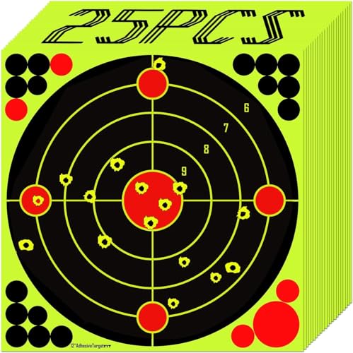25 pegatinas de 30,5 cm de papel autoadhesivo, para tus disparos, color amarillo fluorescente en el impacto para rifles, pistolas, airsoft, BB y pistolas de pellets