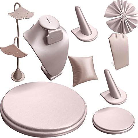 9 Piece Champagne Pink Leather Jewelry Display Set Cover