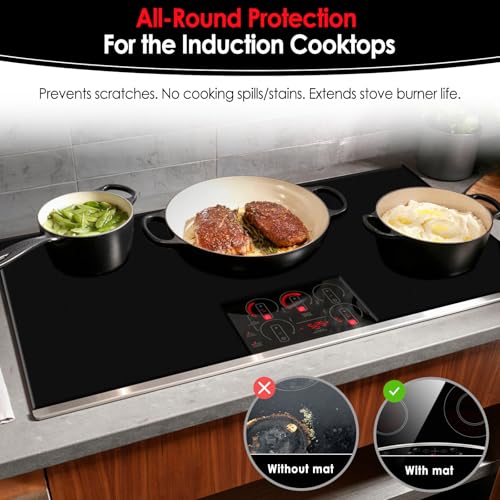 Image of Extra Large Induction Cooktop Protector Cover Mat (Magnetic) | 300C (572F) Heat-Resistant | Power Boost Compatible |,Range Covers for Electric Stove (Pure Black, 21.2x35.4 In)