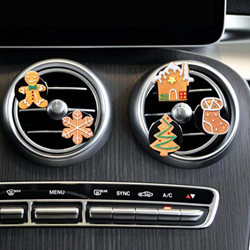 Whaline 5-Piece Christmas Car Air Vent Clips with Fragrance Pads, Gingerbread Man, Tree, House, Stocking, Snowflake Resin Holiday Decor