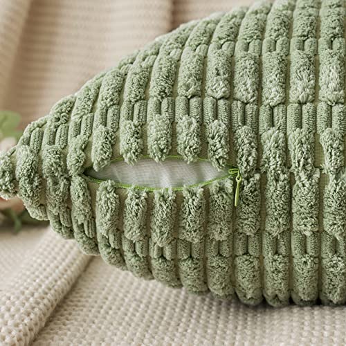 Miulee Pack Of 2 Corduroy Decorative Throw Pillow Covers 18X18 Inch Soft Boho Striped Pillow Covers Modern Farmhouse Home Decor For Spring Sofa Living Room Couch Bed Sage Green #TOP1