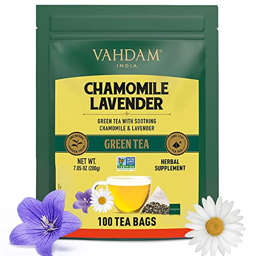 VAHDAM, Organic Chamomile Lavender Tea (100 Pyramid Tea Bags) | Low Caffeine Tea | Calming & Relaxing Green Tea Bags | 100% Natural Detox Tea | Night Time Tea VAHDAM, Organic Chamomile Lavender Tea (100 Pyramid Tea Bags) | Low Caffeine Tea | Calming & Relaxing Green Tea Bags | 100% Natural Detox Tea | Night Time Tea