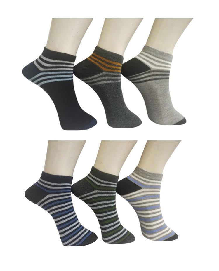 Socks for Men Ankle/Sneaker Length Designer Stripe Multicolour Knitted Socks Combo Pack of 6 (6 Pairs)-image-39