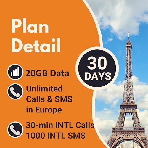 Image of Orange Holiday Europe Prepaid Sim 20GB Internet Data | 30 Days-Use | Data tethering Allowed | 30min & 200 SMS from Europe to Any Country Worldwide+1 Sim Card Holder+1 Pin
