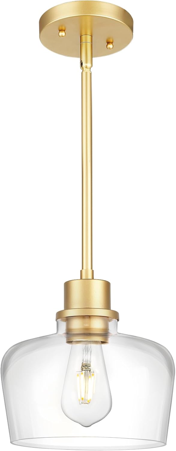 Emak 8 Inch Clear Glass Pendant Lights Kitchen Island, Modern Gold Pendant Light Fixtures for Kitchen, Bathroom, Bedroom, Dining Room, PL122-GD-CG Gold & Clear Glass 8 Inch - 1 Light(1 Pcs)