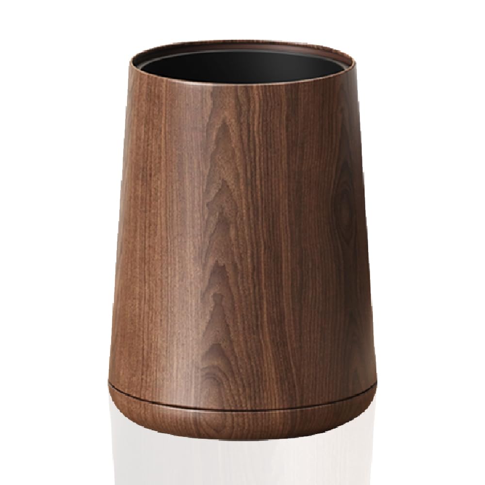 2.1 Gallon Metal Imitation Wood Grain Bathroom Trash Can, Modern, Open Top Wastebasket, Small Garbage Can for Under Desk Kitchen Home Office Bedroom (Round)