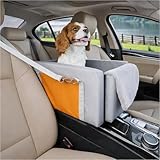Avont Center Console Dog Car Seat with Double Protection Seat Belts, Armrest Middle Console Booster Travel Carrier for Small Dogs Cats with Storage Pockets, Well-cushioned, Anti-anxiety -Light Grey