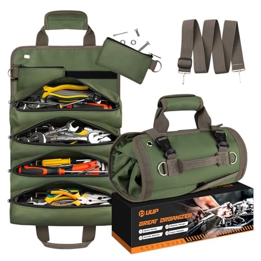 Tool Bag Roll Up, UUP Heavy Duty Tool Organizer for Men Women, Portable Tool Storage with 2 Detachable Zipper Pouch, Compact Small Toolbag for Handyman RV Owners, Father Day Dad Birthday Gifts, Green